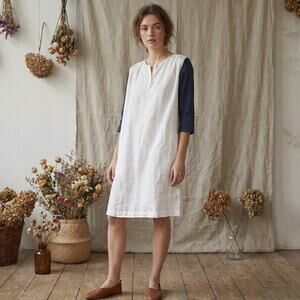 Vlas Blomme Japan Kotrijk Linen Pinstripe Sleeve Color Combination dress sz 1